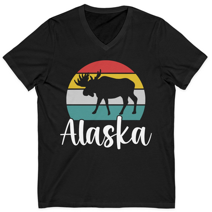 Retro Alaska Moose Silhouette Shirt V-Neck Shirt – Black – Alaska Cruise Shirts