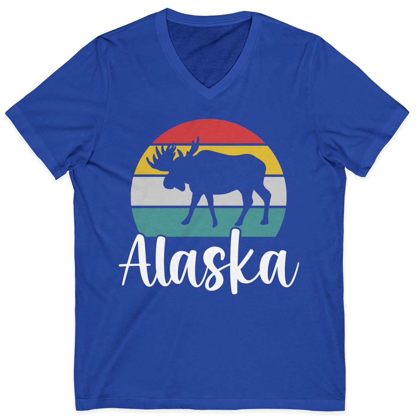 Retro Alaska Moose Silhouette Shirt V-Neck Shirt – True Royal – Alaska Cruise Shirts