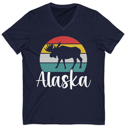 Retro Alaska Moose Silhouette Shirt V-Neck Shirt – Navy – Alaska Cruise Shirts