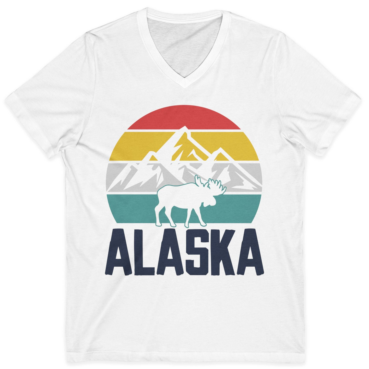 Retro Alaska Moose Silhouette Shirt V-Neck Shirt – White – Alaska Cruise Shirts