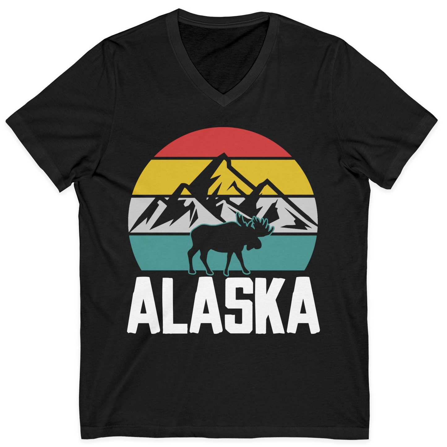 Retro Alaska Moose Silhouette Shirt V-Neck Shirt – Black – Alaska Cruise Shirts
