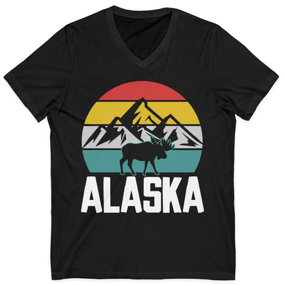 Retro Alaska Moose Silhouette Shirt V-Neck Shirt – Black – Alaska Cruise Shirts
