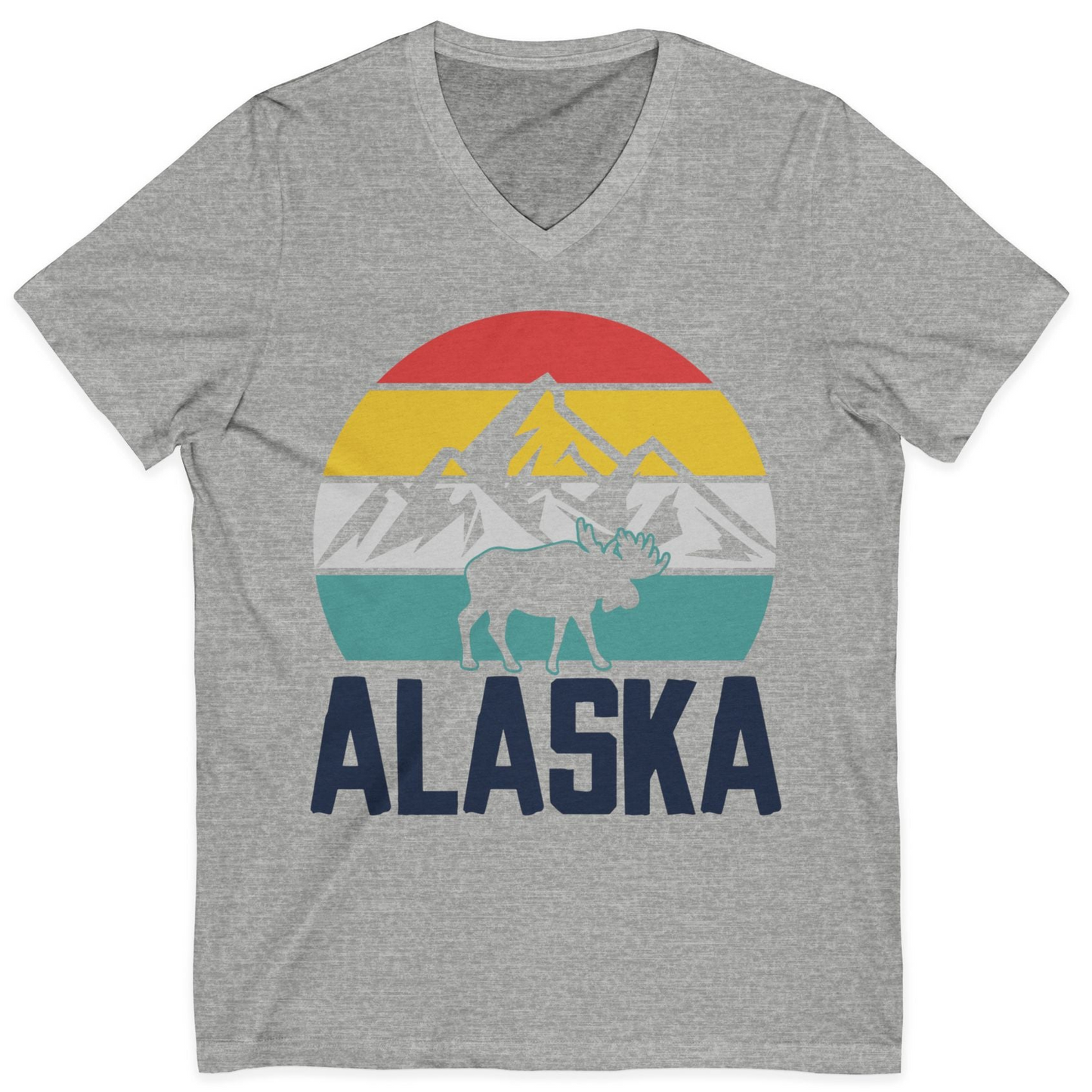 Retro Alaska Moose Silhouette Shirt V-Neck Shirt – Athletic Heather – Alaska Cruise Shirts