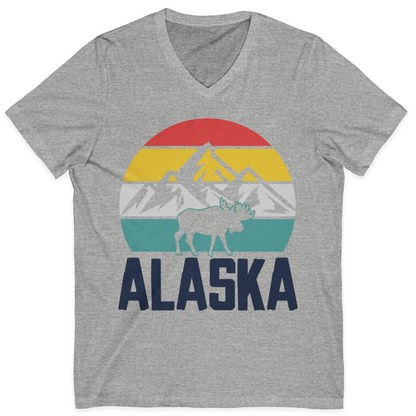 Retro Alaska Moose Silhouette Shirt V-Neck Shirt – Athletic Heather – Alaska Cruise Shirts