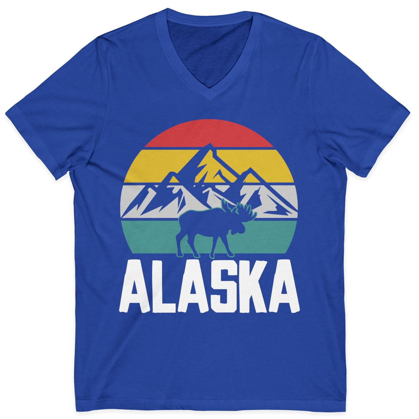 Retro Alaska Moose Silhouette Shirt V-Neck Shirt – True Royal – Alaska Cruise Shirts