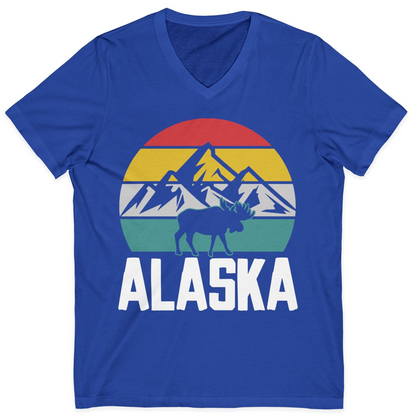 Retro Alaska Moose Silhouette Shirt V-Neck Shirt – True Royal – Alaska Cruise Shirts