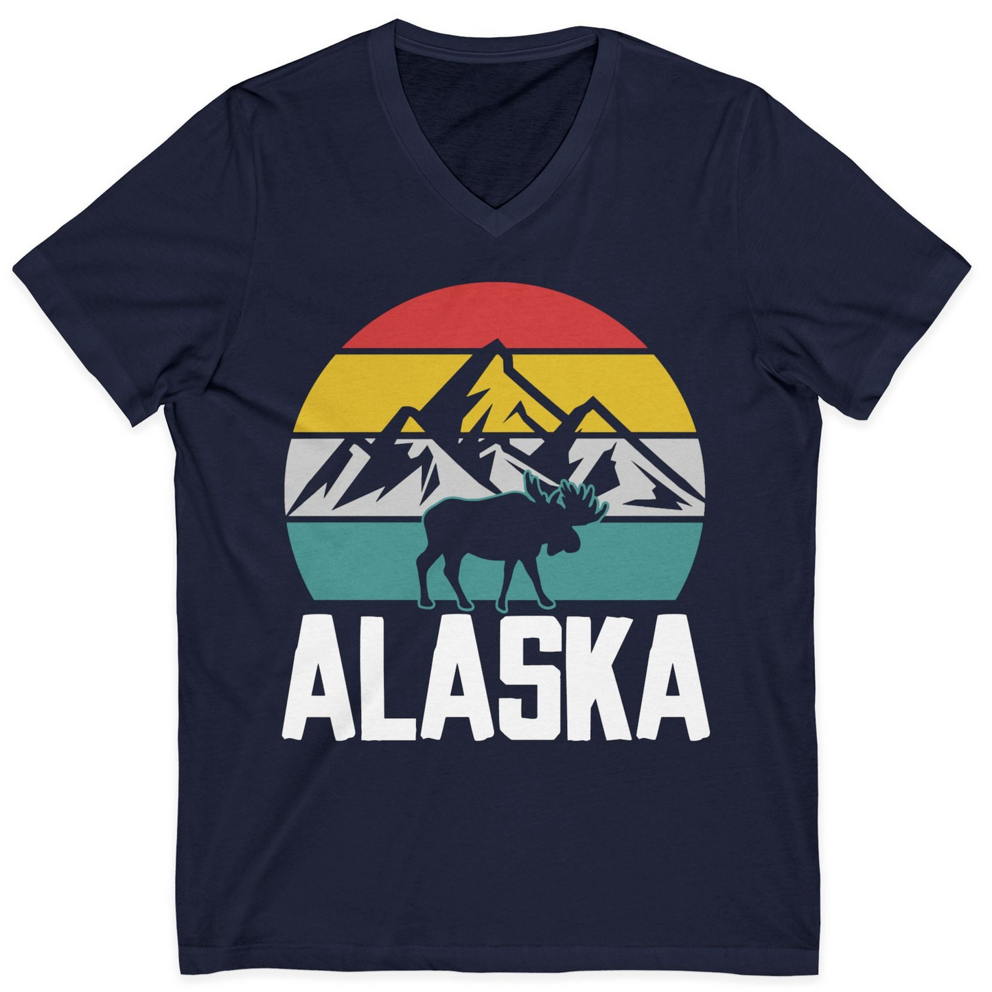 Retro Alaska Moose Silhouette Shirt V-Neck Shirt – Navy – Alaska Cruise Shirts