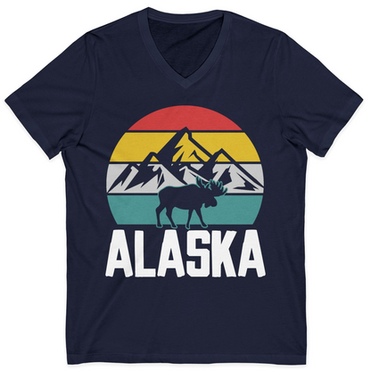 Retro Alaska Moose Silhouette Shirt V-Neck Shirt – Navy – Alaska Cruise Shirts