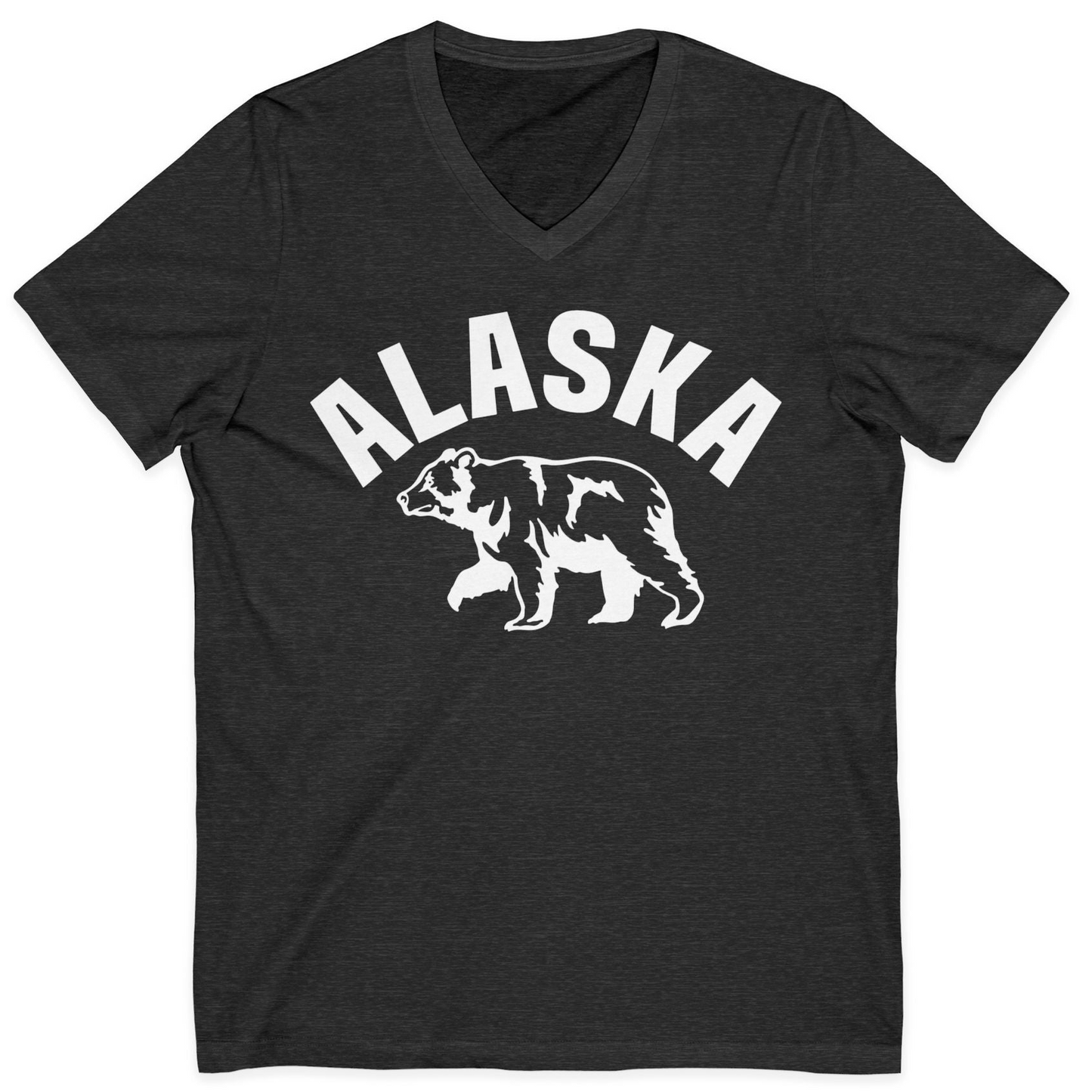 Alaska Bear Silhouette Wildlife Shirt V-Neck Shirt – Dark Grey Heather – Alaska Cruise Shirts