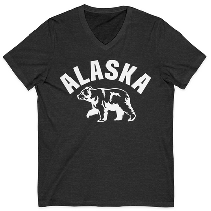 Alaska Bear Silhouette Wildlife Shirt V-Neck Shirt – Dark Grey Heather – Alaska Cruise Shirts