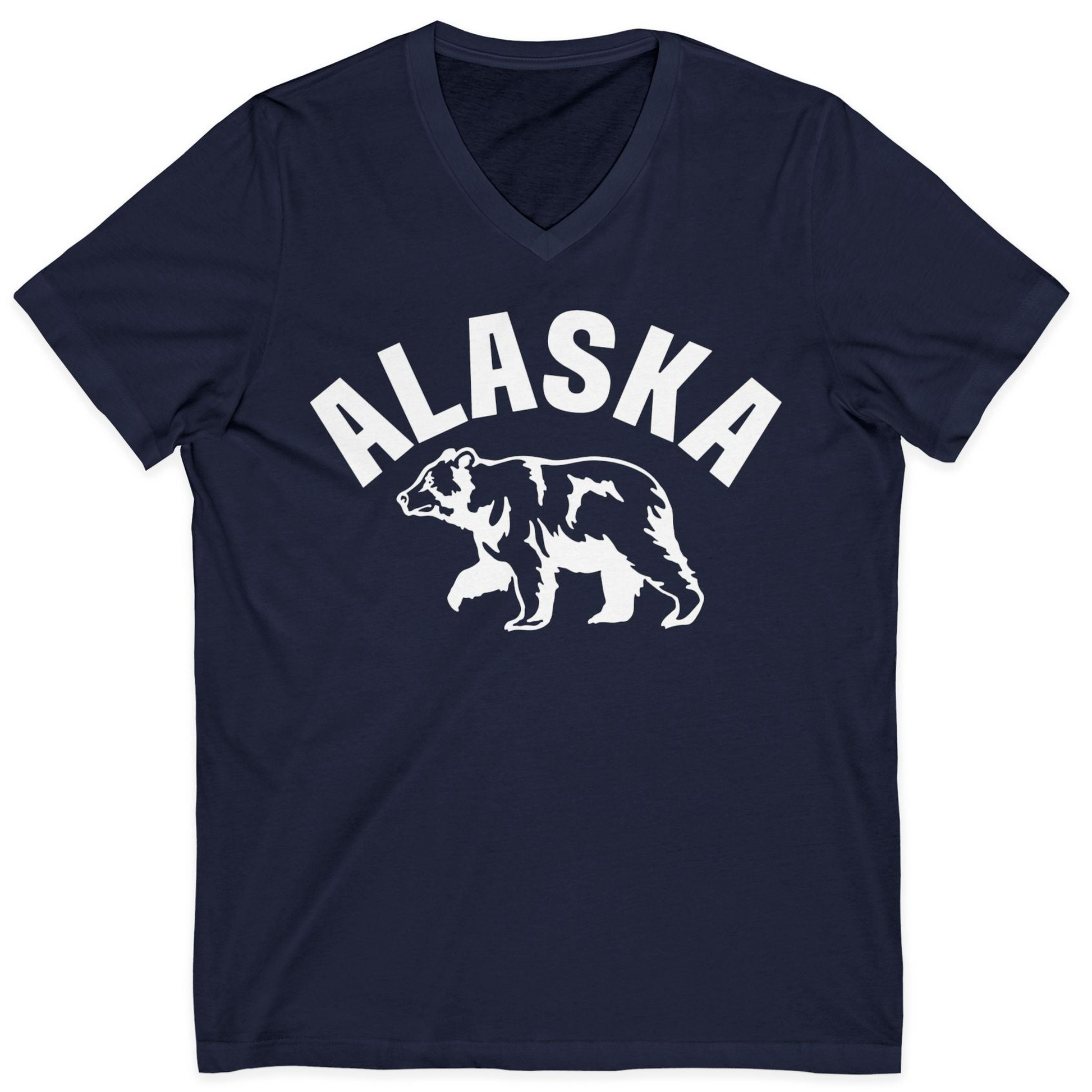 Alaska Bear Silhouette Wildlife Shirt V-Neck Shirt – Navy – Alaska Cruise Shirts