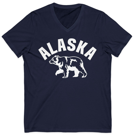 Alaska Bear Silhouette Wildlife Shirt V-Neck Shirt – Navy – Alaska Cruise Shirts