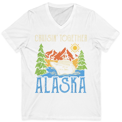 Alaska Cruise Adventure Nature Landscape Retro Family Shirt — V-Neck V-Neck Shirt – White – Alaska Cruise Shirts