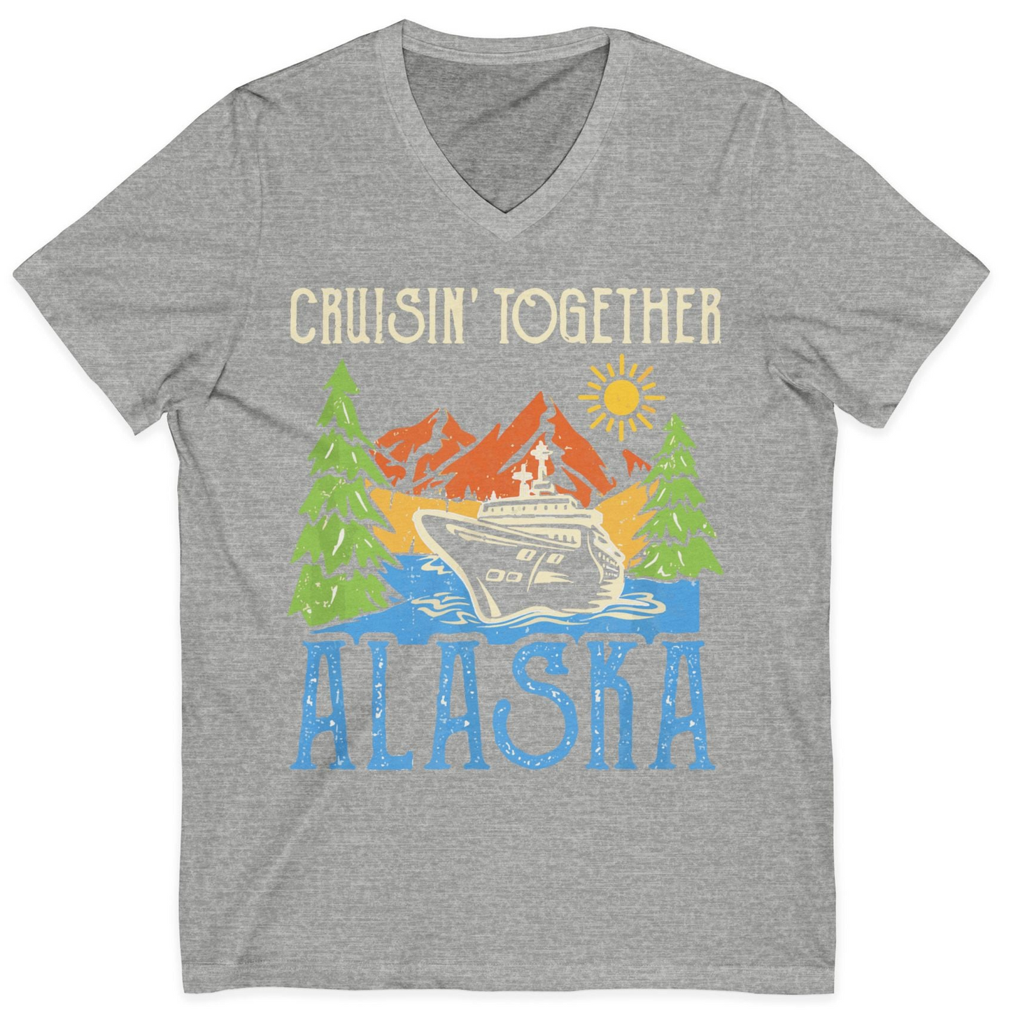 Alaska Cruise Adventure Nature Landscape Retro Family Shirt — V-Neck V-Neck Shirt – Athletic Heather – Alaska Cruise Shirts