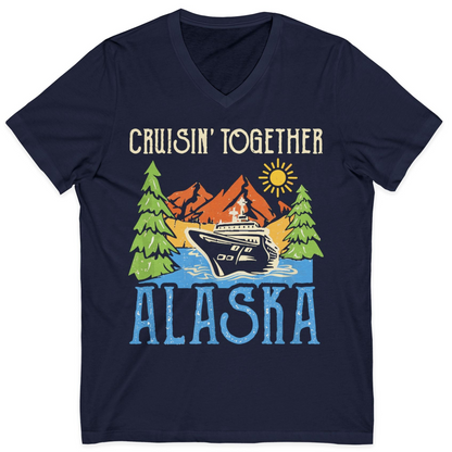 Alaska Cruise Adventure Nature Landscape Retro Family Shirt — V-Neck V-Neck Shirt – Navy – Alaska Cruise Shirts
