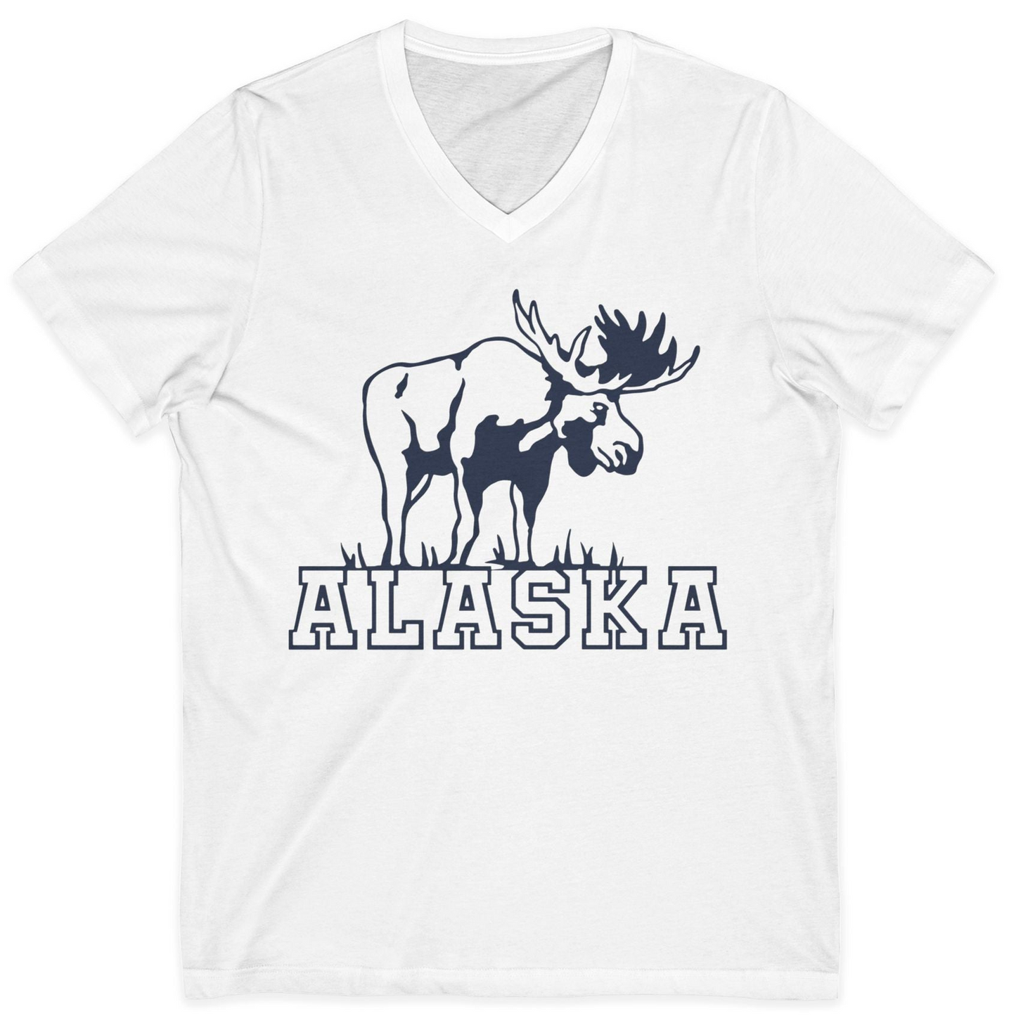 Alaska Moose Silhouette Shirt V-Neck Shirt – White – Alaska Cruise Shirts