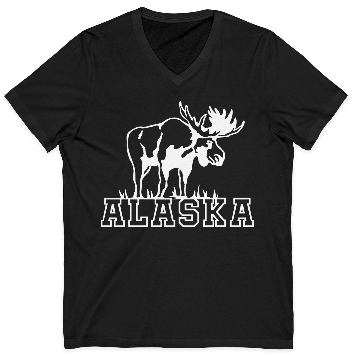 Alaska Moose Silhouette Shirt V-Neck Shirt – Black – Alaska Cruise Shirts