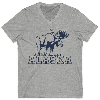 Alaska Moose Silhouette Shirt V-Neck Shirt – Athletic Heather – Alaska Cruise Shirts