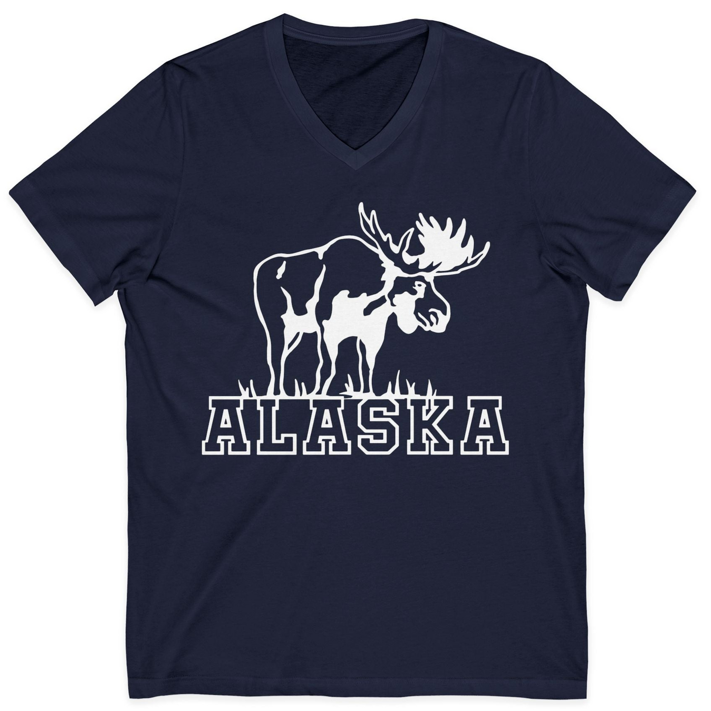 Alaska Moose Silhouette Shirt V-Neck Shirt – Navy – Alaska Cruise Shirts