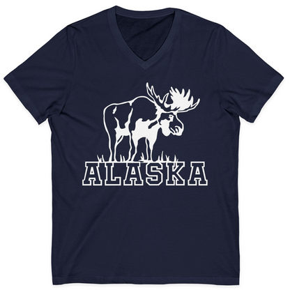 Alaska Moose Silhouette Shirt V-Neck Shirt – Navy – Alaska Cruise Shirts