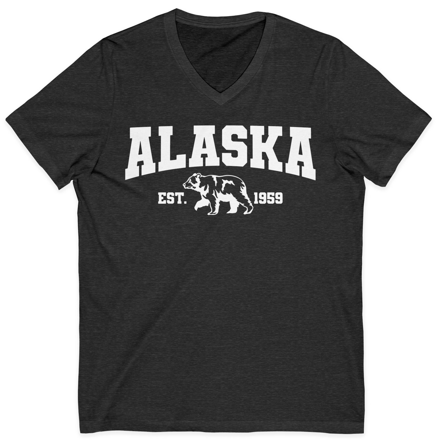 Vintage Alaska Bear Shirt V-Neck Shirt – Dark Grey Heather – Alaska Cruise Shirts