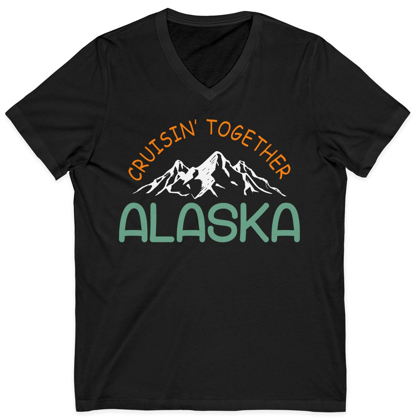 Cruisin Together Alaska Mountain Adventure Cruise Graphic Shirt — V-Neck V-Neck Shirt – Black – Alaska Cruise Shirts