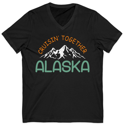 Cruisin Together Alaska Mountain Adventure Cruise Graphic Shirt — V-Neck V-Neck Shirt – Black – Alaska Cruise Shirts