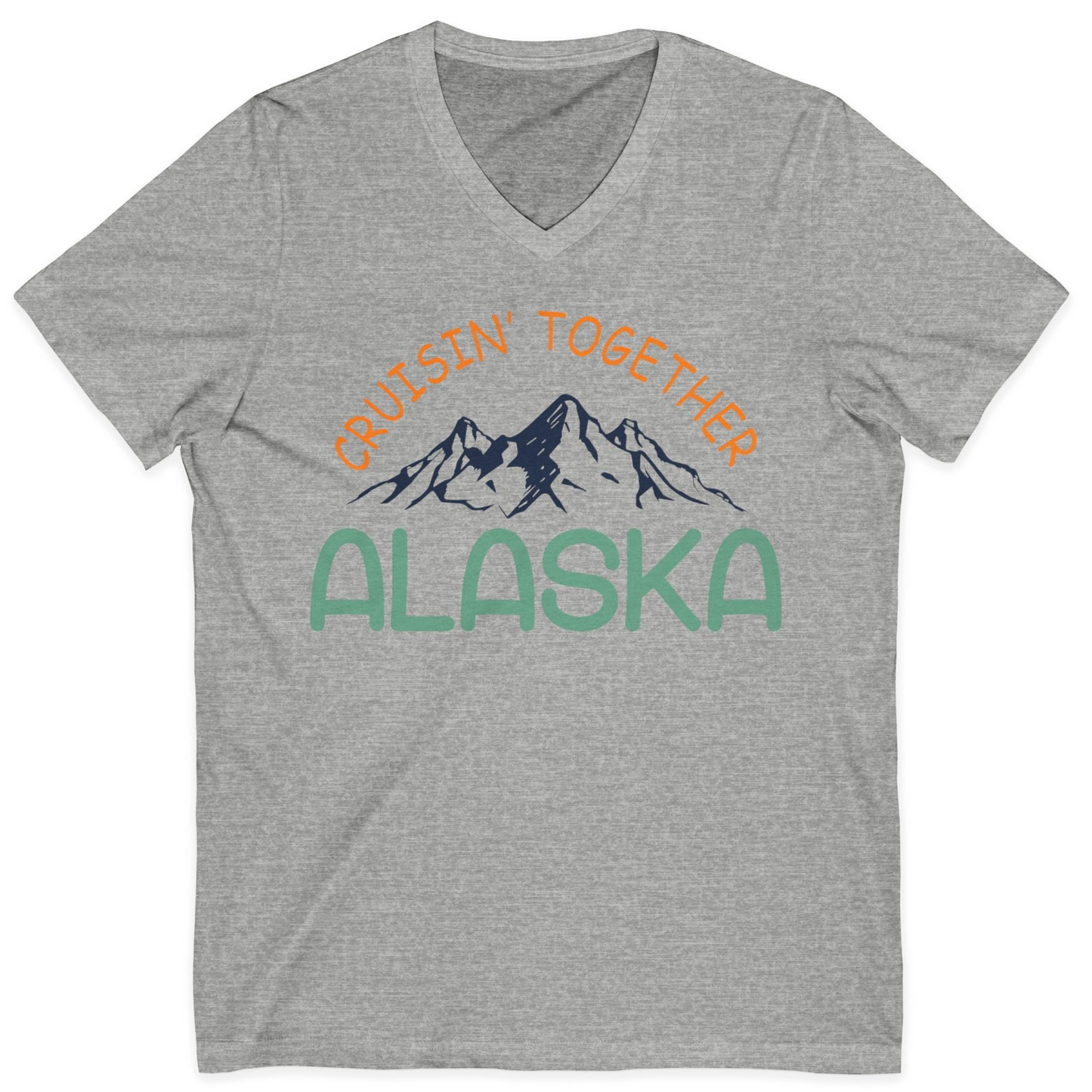 Cruisin Together Alaska Mountain Adventure Cruise Graphic Shirt — V-Neck V-Neck Shirt – Athletic Heather – Alaska Cruise Shirts