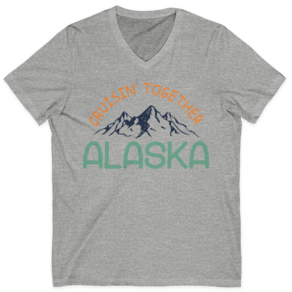 Cruisin Together Alaska Mountain Adventure Cruise Graphic Shirt — V-Neck V-Neck Shirt – Athletic Heather – Alaska Cruise Shirts