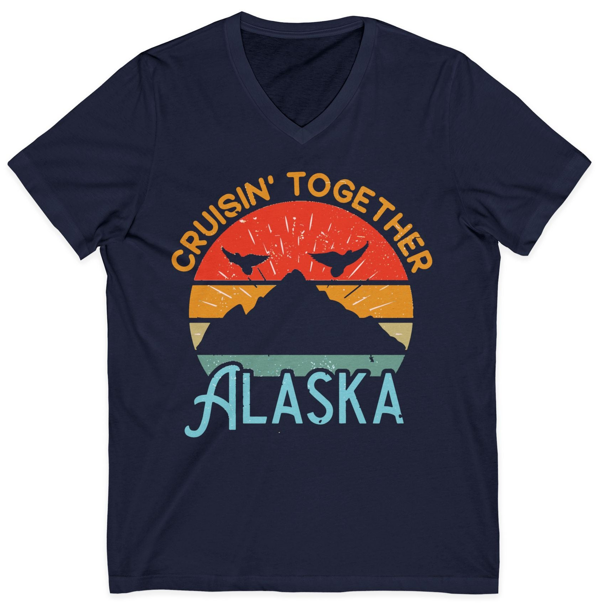 Retro Alaska Cruise Shirt V-Neck Shirt – Navy – Alaska Cruise Shirts