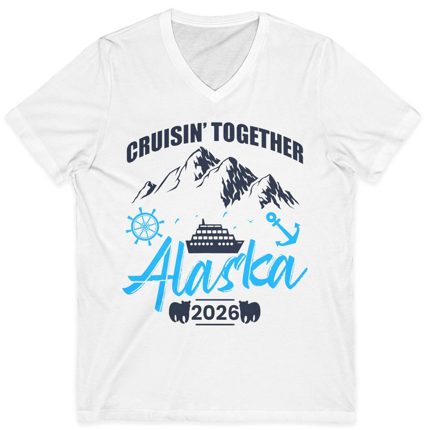 Alaska Cruise Group Adventure Shirt V-Neck Shirt – White – Alaska Cruise Shirts