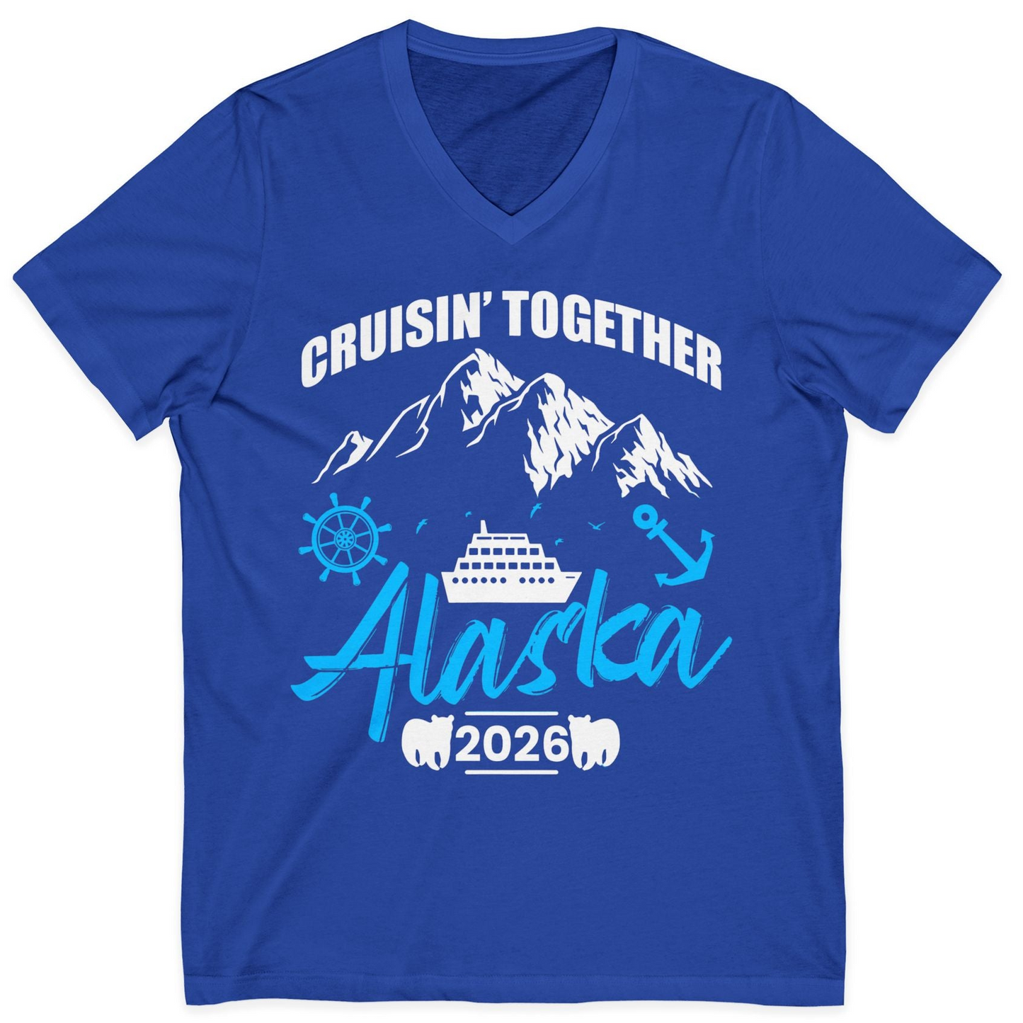 Alaska Cruise Group Adventure Shirt V-Neck Shirt – True Royal – Alaska Cruise Shirts
