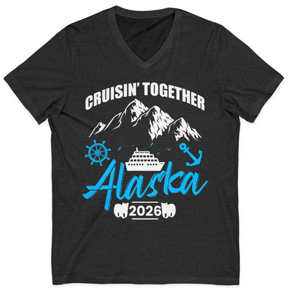 Alaska Cruise Group Adventure Shirt V-Neck Shirt – Dark Grey Heather – Alaska Cruise Shirts