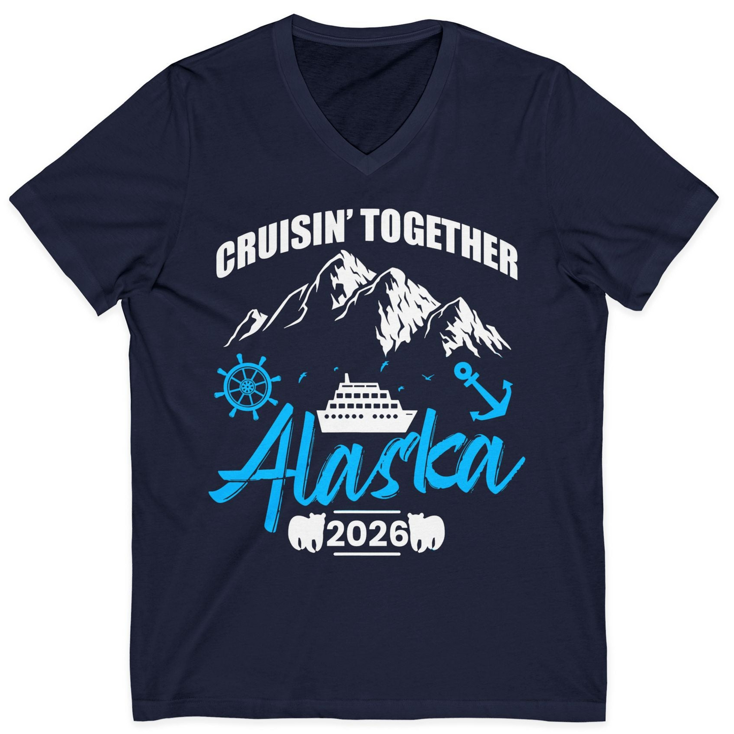 Alaska Cruise Group Adventure Shirt V-Neck Shirt – Navy – Alaska Cruise Shirts