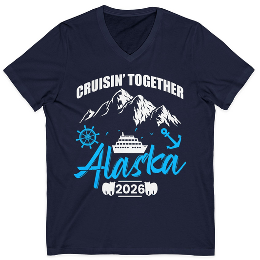 Alaska Cruise Group Adventure Shirt V-Neck Shirt – Navy – Alaska Cruise Shirts