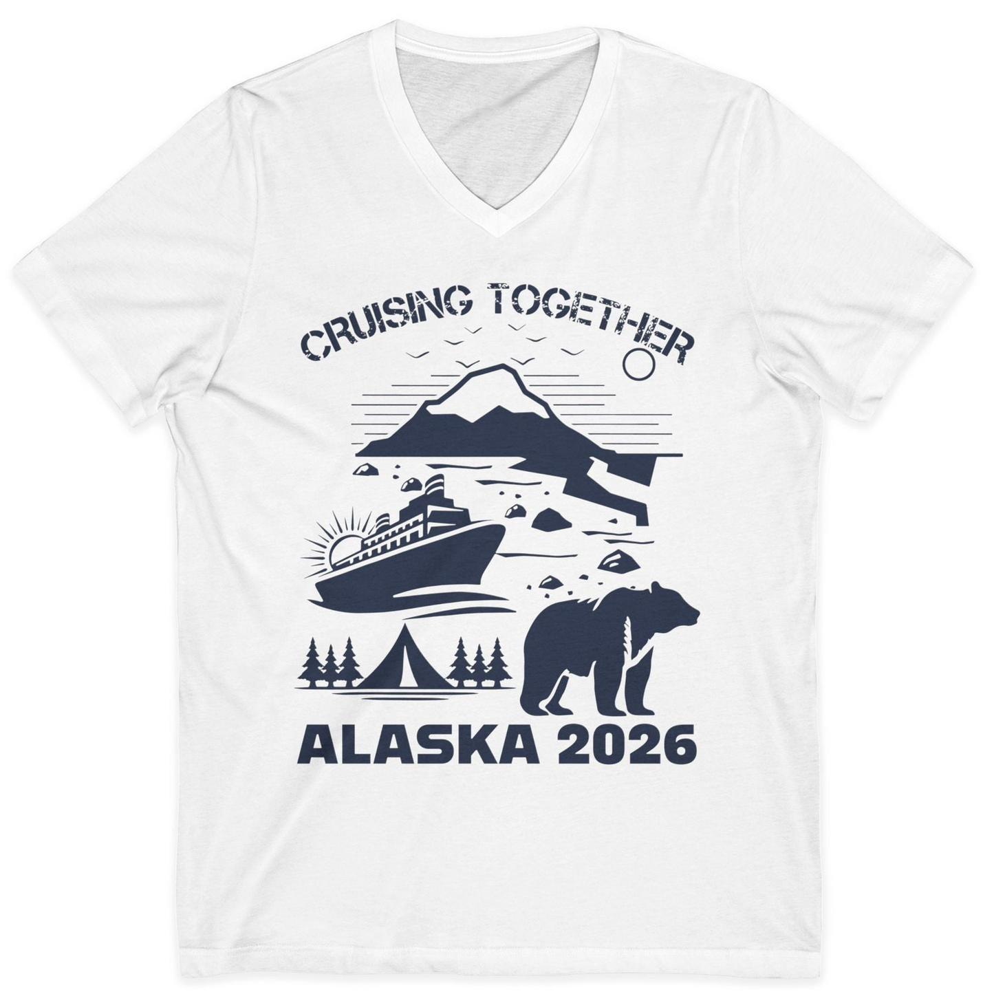 Alaska Cruise 2026 Family Adventure Bear Mountain Nature Shirt — V-Neck V-Neck Shirt – White – Alaska Cruise Shirts