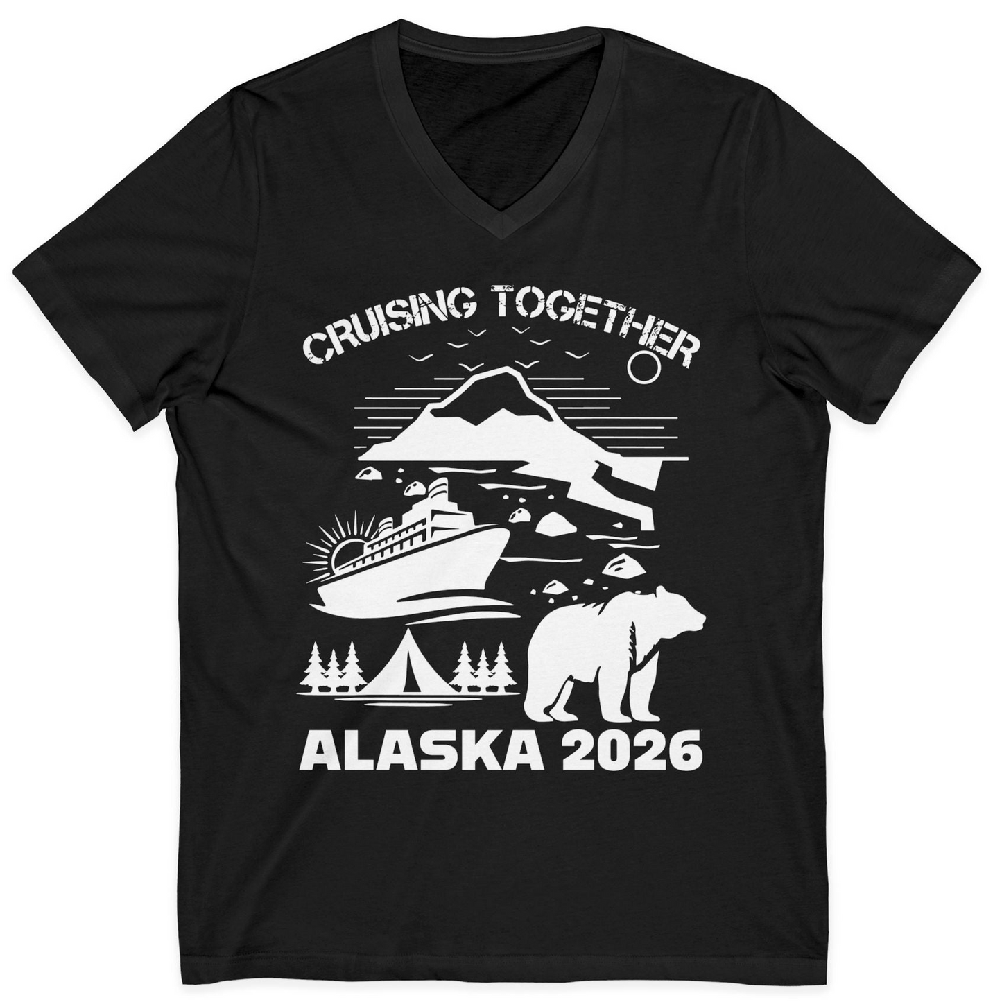 Alaska Cruise 2026 Family Adventure Bear Mountain Nature Shirt — V-Neck V-Neck Shirt – Black – Alaska Cruise Shirts