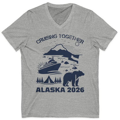 Alaska Cruise 2026 Family Adventure Bear Mountain Nature Shirt — V-Neck V-Neck Shirt – Athletic Heather – Alaska Cruise Shirts
