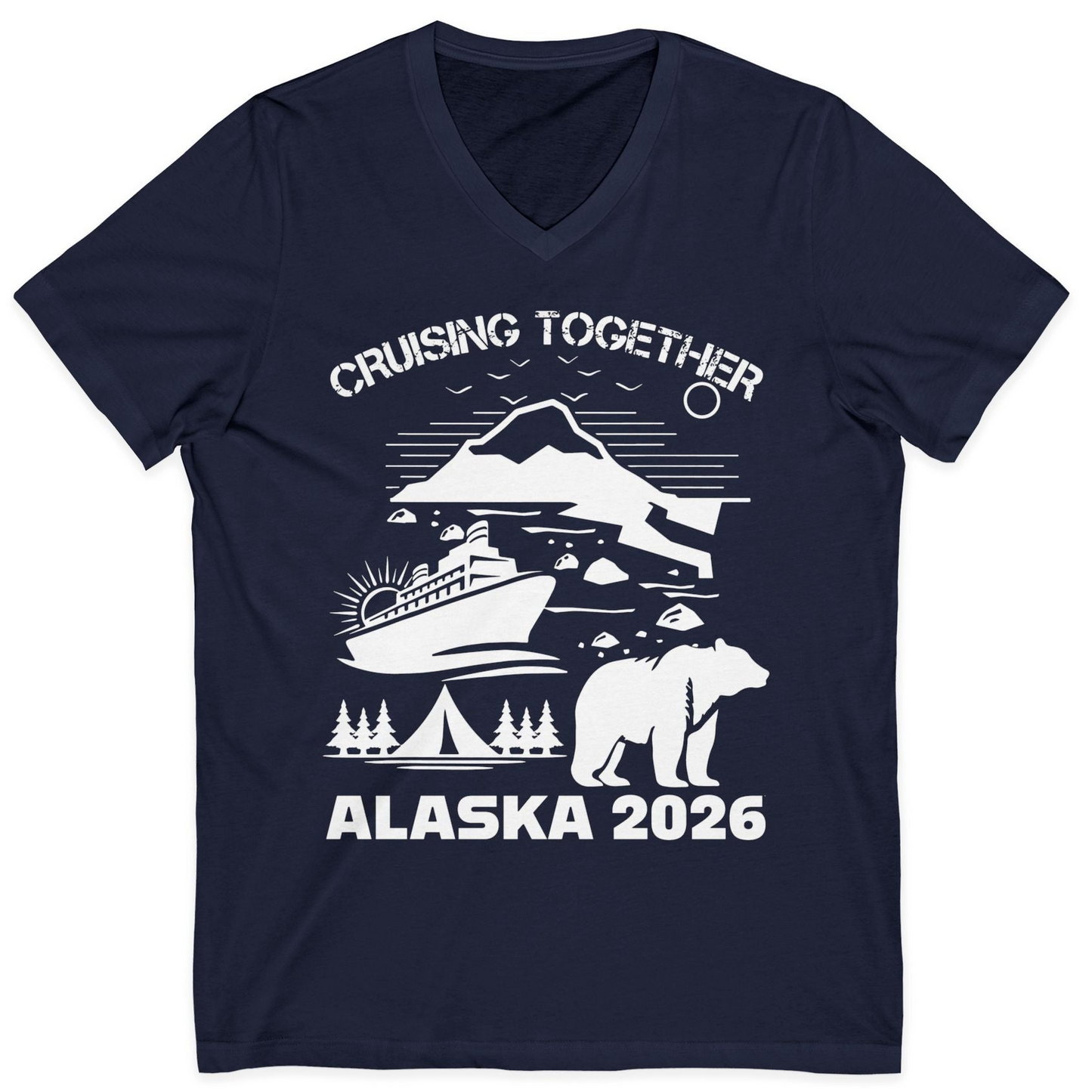 Alaska Cruise 2026 Family Adventure Bear Mountain Nature Shirt — V-Neck V-Neck Shirt – Navy – Alaska Cruise Shirts