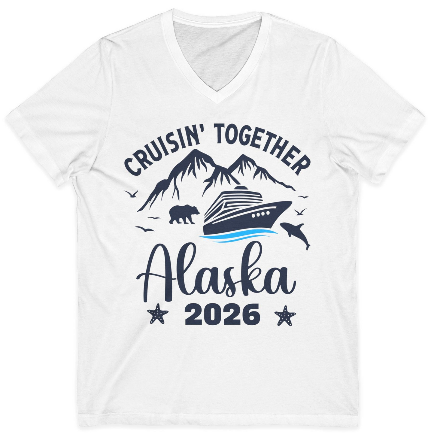 Alaska Cruise Adventure 2026 Shirt V-Neck Shirt – White – Alaska Cruise Shirts