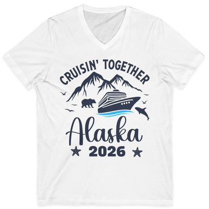 Alaska Cruise Adventure 2026 Shirt V-Neck Shirt – White – Alaska Cruise Shirts