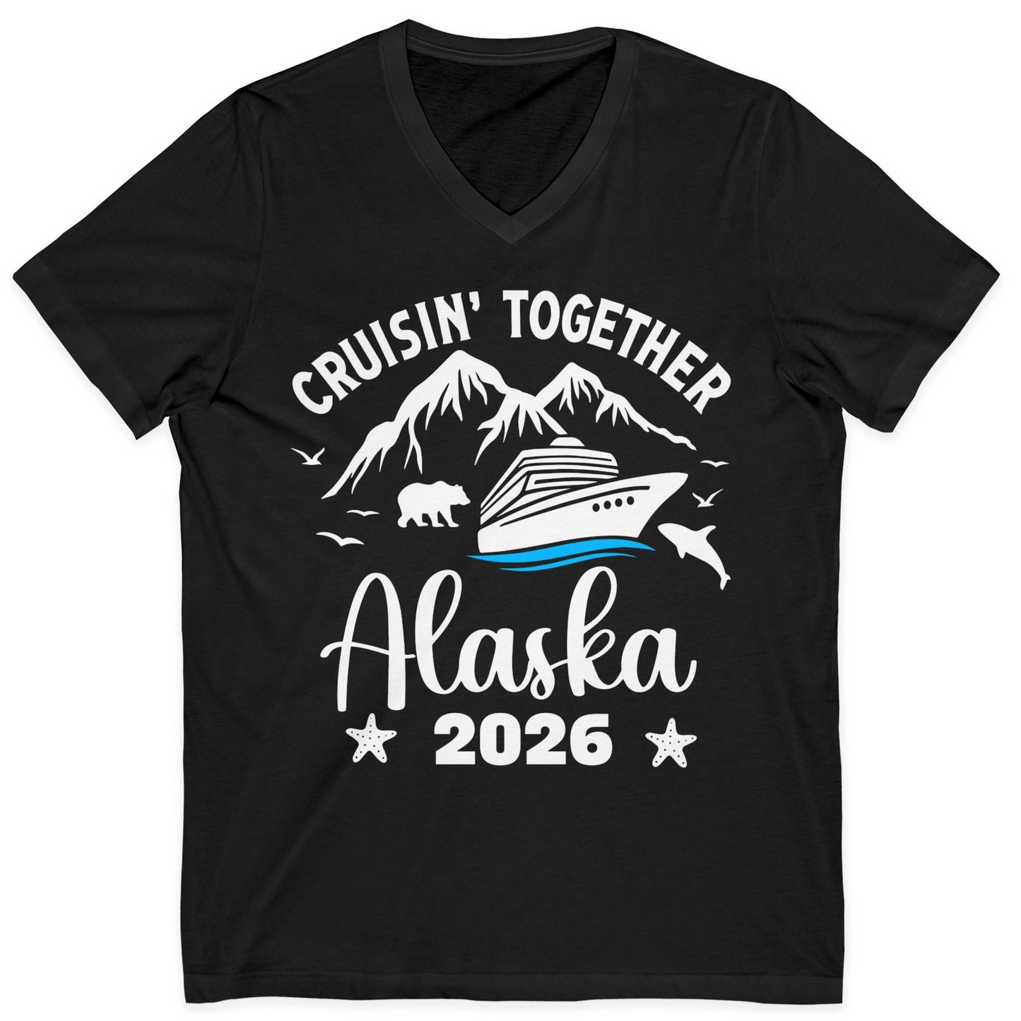 Alaska Cruise Adventure 2026 Shirt V-Neck Shirt – Black – Alaska Cruise Shirts