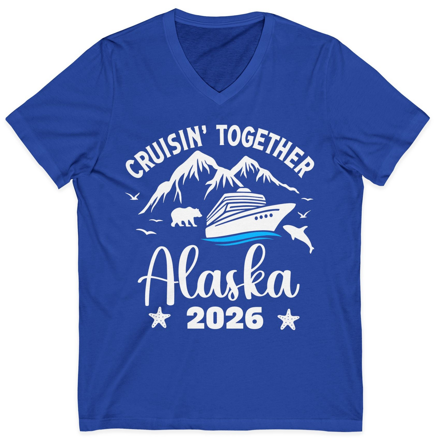 Alaska Cruise Adventure 2026 Shirt V-Neck Shirt – True Royal – Alaska Cruise Shirts