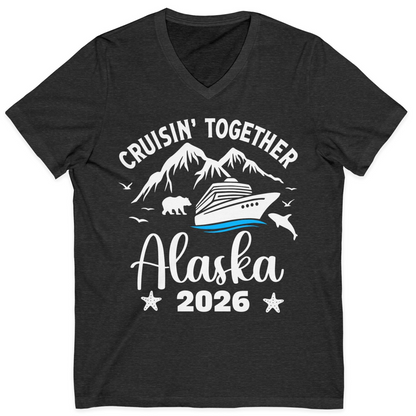 Alaska Cruise Adventure 2026 Shirt V-Neck Shirt – Dark Grey Heather – Alaska Cruise Shirts