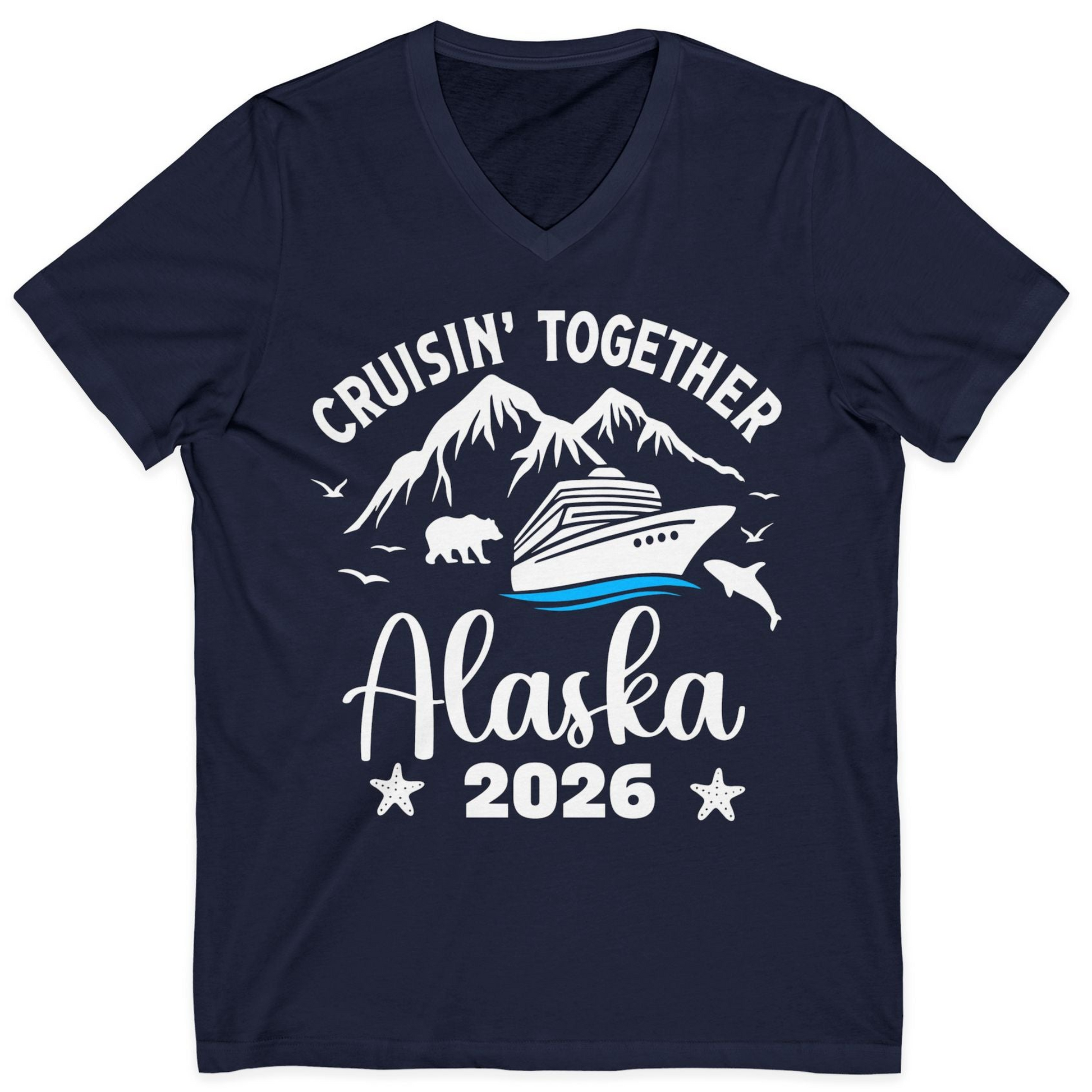 Alaska Cruise Adventure 2026 Shirt V-Neck Shirt – Navy – Alaska Cruise Shirts