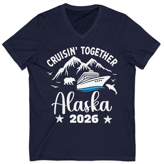 Alaska Cruise Adventure 2026 Shirt V-Neck Shirt – Navy – Alaska Cruise Shirts