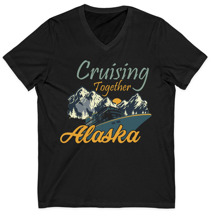 Cruising Together Alaska Mountains Family Alaska Cruise Adventure Shirt — V-Neck V-Neck Shirt – Black – Alaska Cruise Shirts