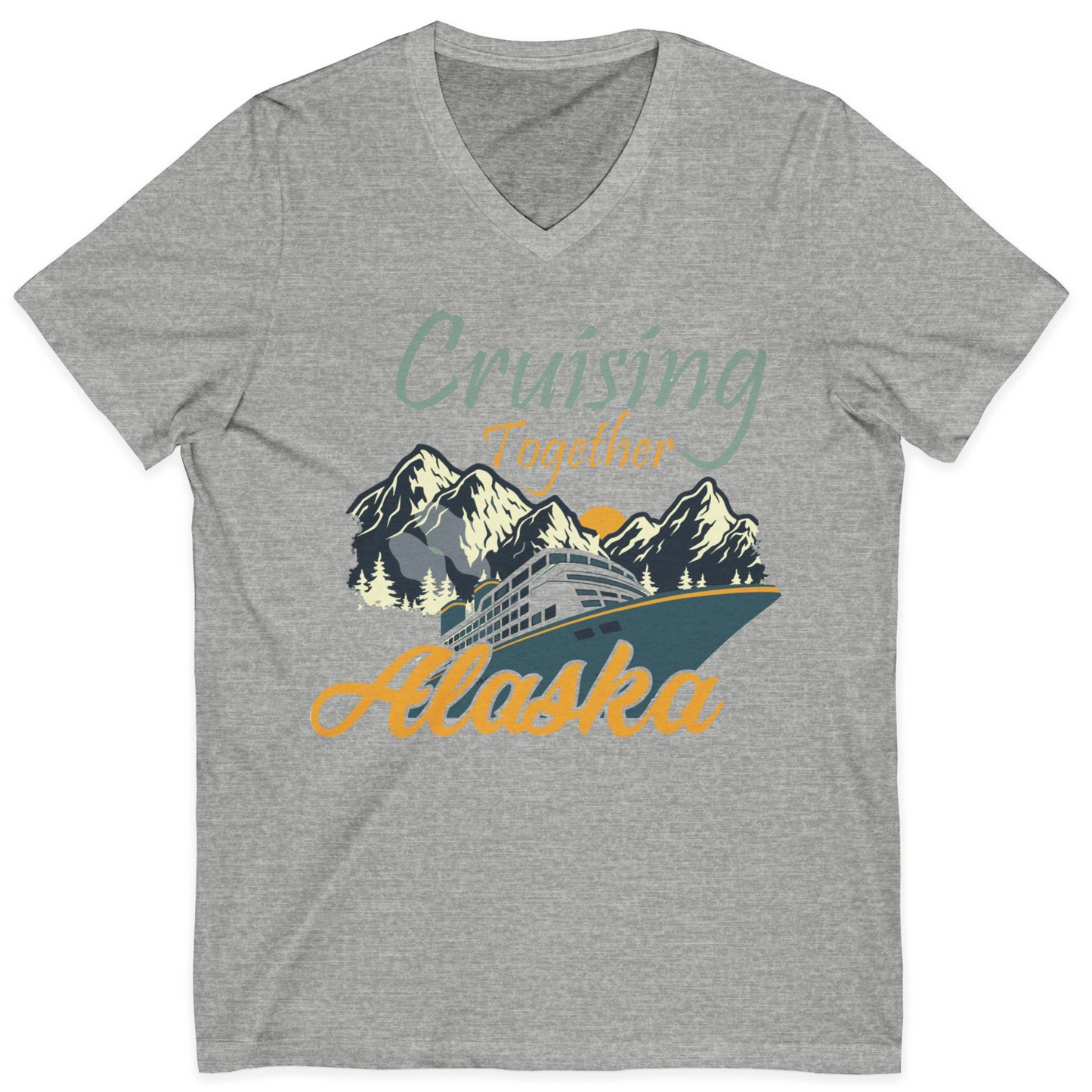 Cruising Together Alaska Mountains Family Alaska Cruise Adventure Shirt — V-Neck V-Neck Shirt – Athletic Heather – Alaska Cruise Shirts