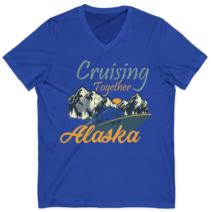 Cruising Together Alaska Mountains Family Alaska Cruise Adventure Shirt — V-Neck V-Neck Shirt – True Royal – Alaska Cruise Shirts