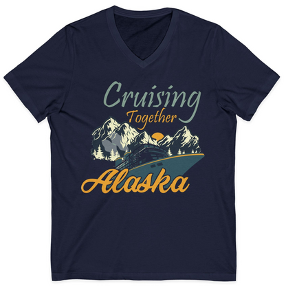 Cruising Together Alaska Mountains Family Alaska Cruise Adventure Shirt — V-Neck V-Neck Shirt – Navy – Alaska Cruise Shirts